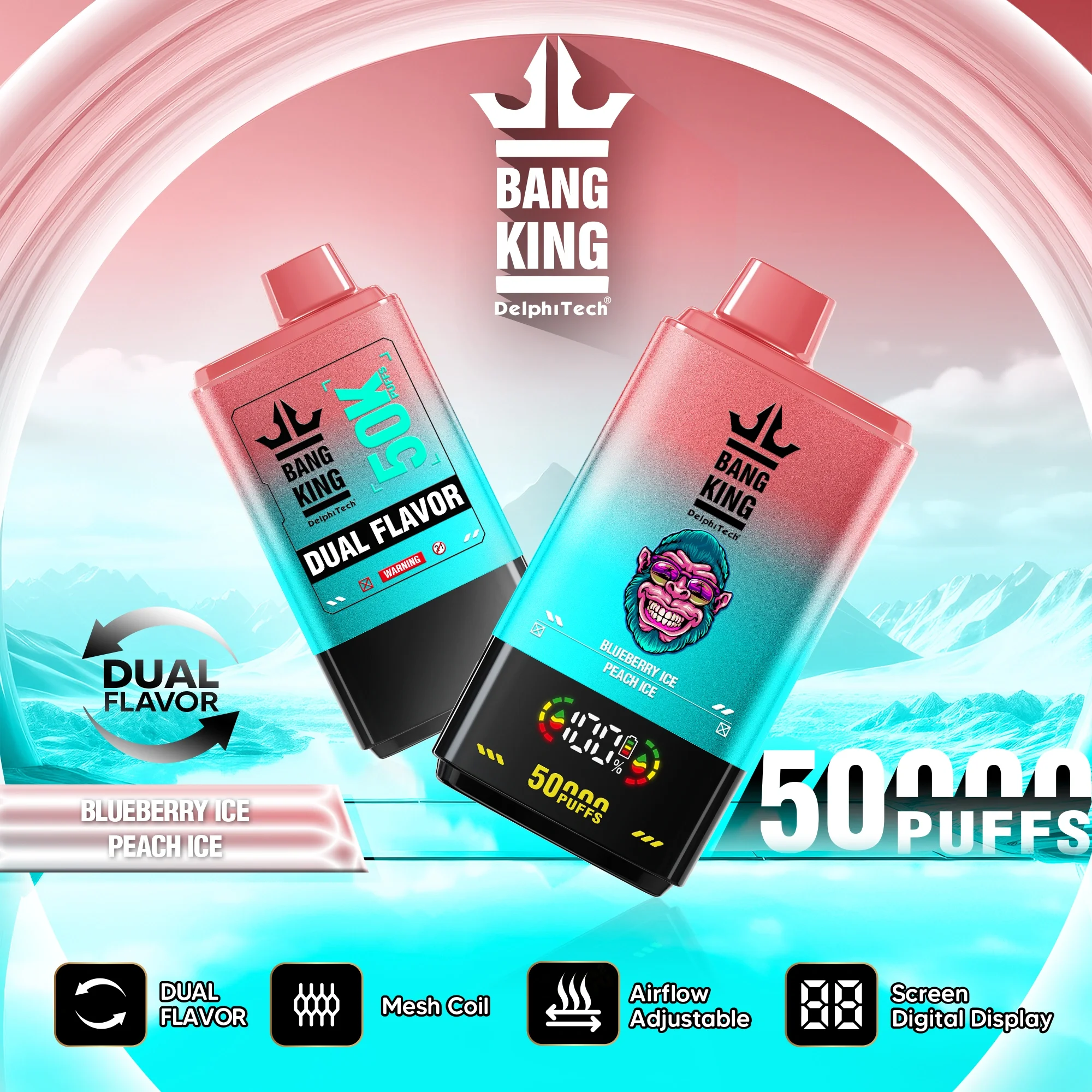Bang King 50K 50000 Puffs Dual Flavors Vape Blueberry IcePeach Ice Bang King 50K 50000 Puffs Dual Flavors Vape Blueberry Ice Peach Ice