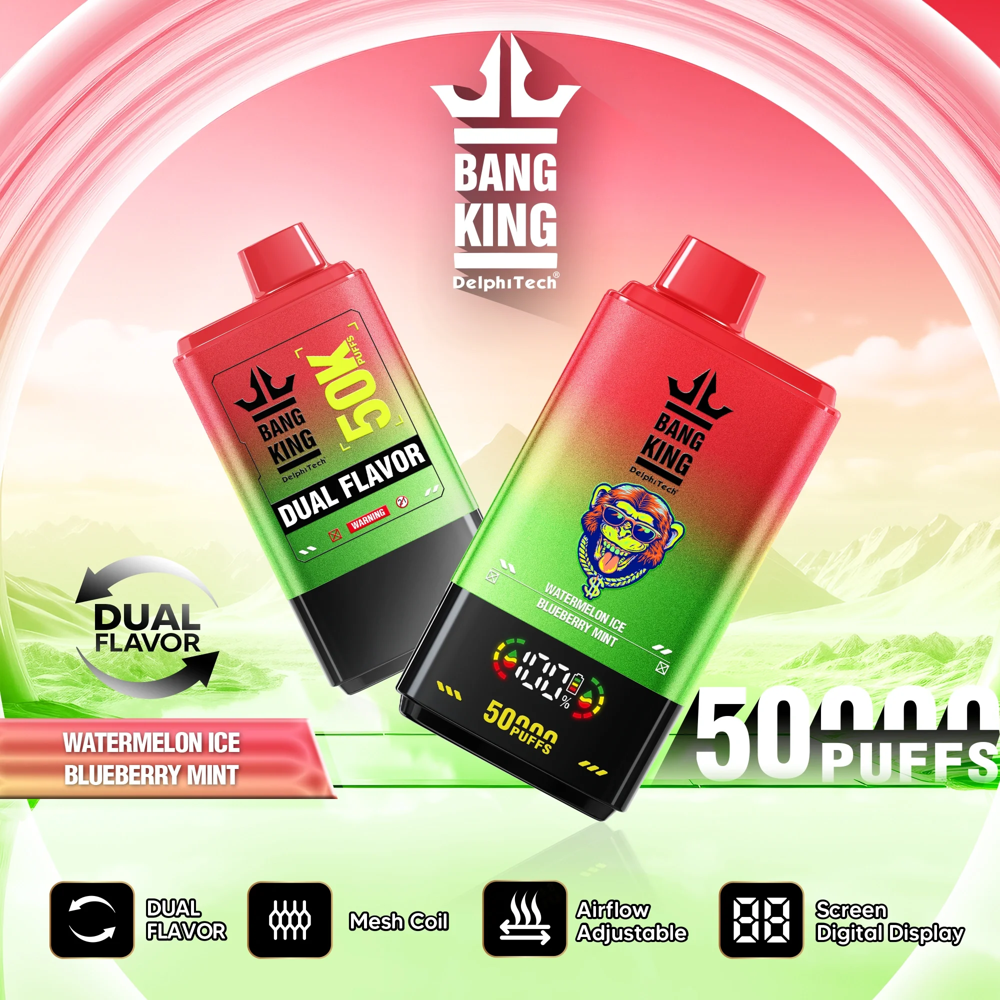 Bang King 50K 50000 Puffs Dual Flavors Vape Watermelon IceBlueberry Mint Bang King 50K 50000 Puffs Dual Flavors Vape Watermelon Ice Blueberry Mint