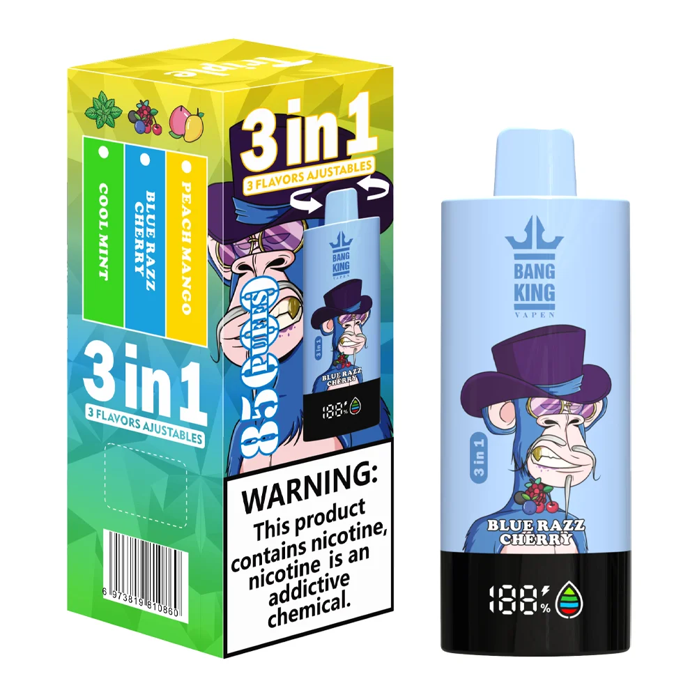 Bang King Triple 85K Puffs 3 in 1 Disposable Vape Blue Razz Cherry and Cool Mint and Peach Mango Bang King Triple 85K Puffs 3 in 1 Disposable Vape Blue Razz Cherry and Cool Mint and Peach Mango