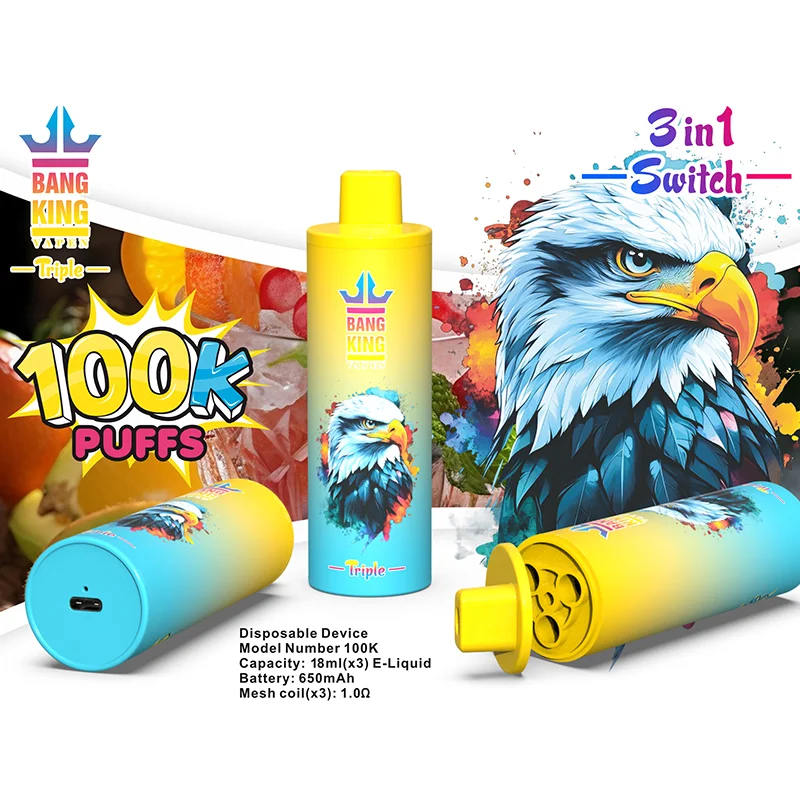 Bang King Triple 100K Vape 3-in-1 Flavor Lemon Lime & Strawberry Watermelon & Blueberry Ice Bang King Triple 100K Vape 3-in-1 Flavor Lemon Lime & Strawberry Watermelon & Blueberry Ice