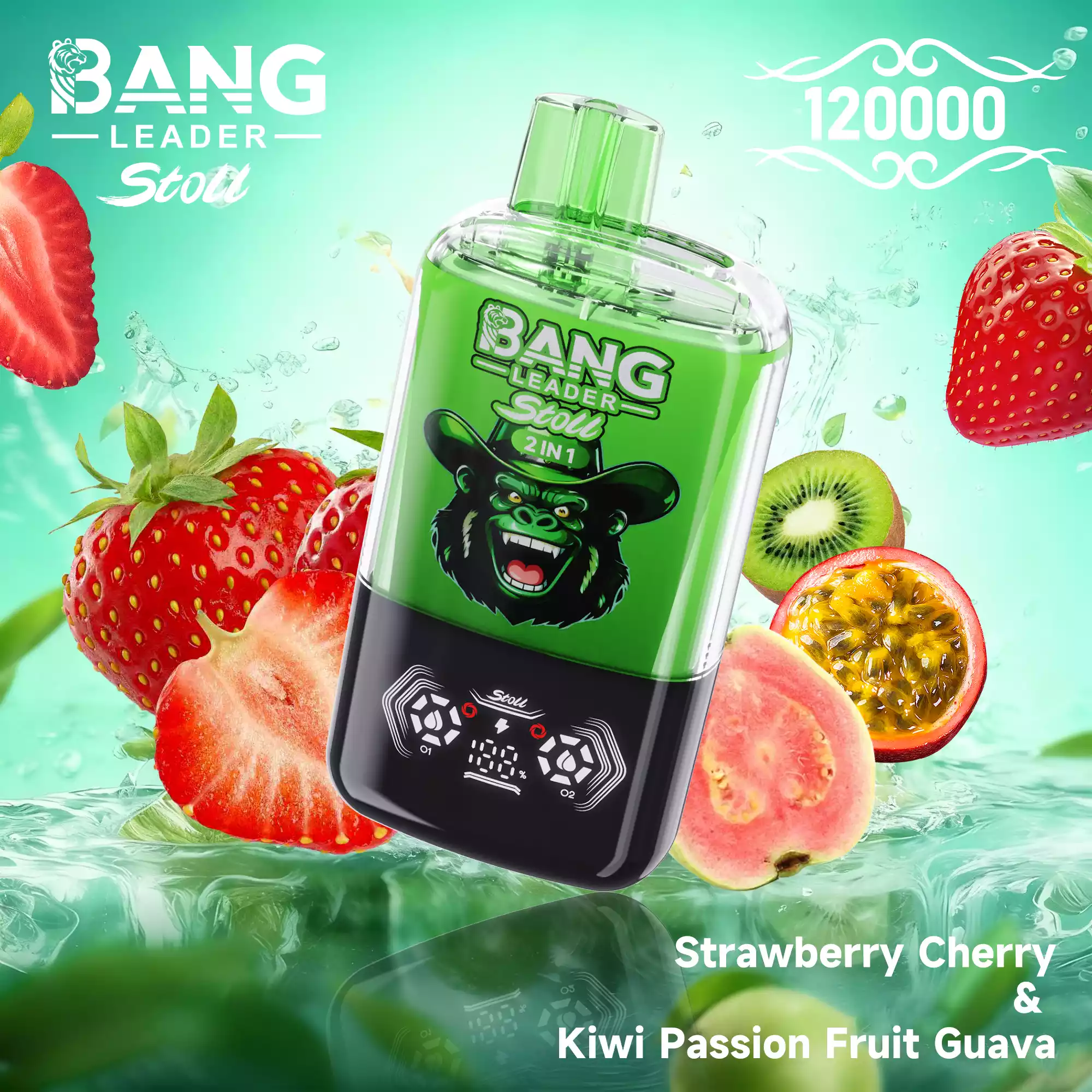 Bang Leader 120K Puffs Disposable Vape 2-in-1 Flavors Strawberry Cherry & Kiwi Passion Fruit Guava Bang Leader 120K Puffs Disposable Vape 2-in-1 Flavors Strawberry Cherry & Kiwi Passion Fruit Guava