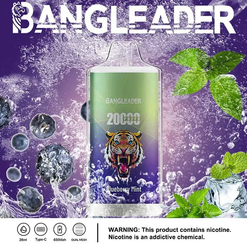 Bang Leader 20K Puffs Disposable Vape Dual Mesh Tiger Design Shipping from EU Warehouse Blueberry Mint Bang Leader 20K Puffs Disposable Vape Dual Mesh Tiger Design Shipping from EU Warehouse Blueberry Mint