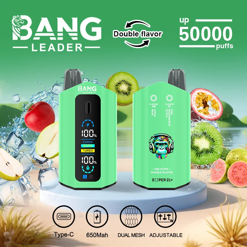 Bang Leader 50K Vape Dual Flavor 50000 Puffs Disposable Vaep Turbo Mode Smart Screen EU Warehouse Apple Pear & Kiwi Passionfruit Guava Bang Leader 50K Vape Dual Flavor 50000 Puffs Disposable Vaep Turbo Mode Smart Screen EU Warehouse Apple Pear & Kiwi Passionfruit Guava
