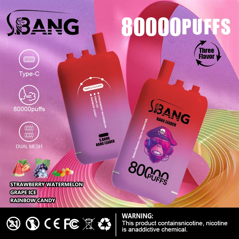 Bang Leader 80K Vape 3-in-1 Flavor 80000 Puffs Disposable Vape EU Warehouse Shipping Strawberry Watermelon & Grape Ice & Rainbow Candy Bang Leader 80K Vape 3-in-1 Flavor 80000 Puffs Disposable Vape EU Warehouse Shipping Strawberry Watermelon & Grape Ice & Rainbow Candy